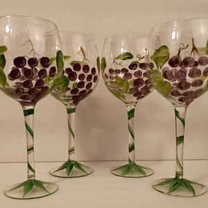 Hand Painted Water Wine Glasses Goblets Block Basics Or Certified 9" Set of 4
